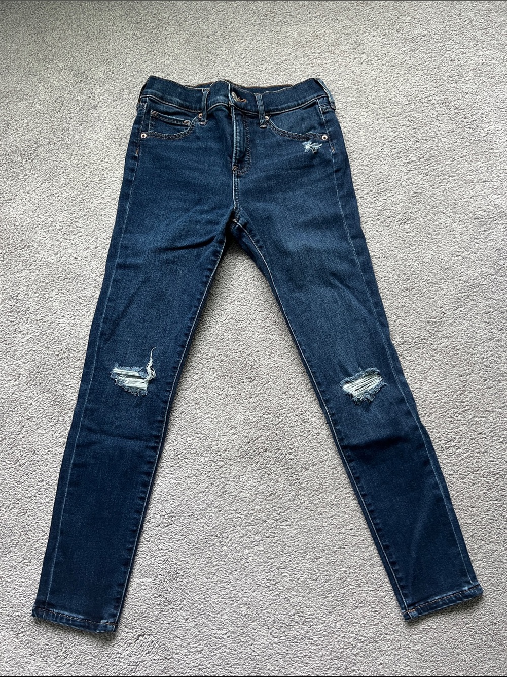 Express Dark Blue Distressed Skinny Jeans
